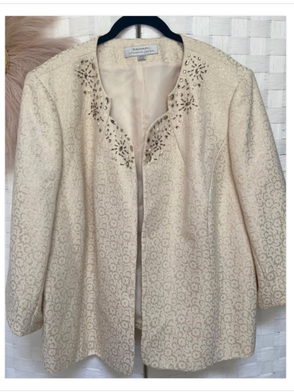 Tahari Arthur S Levine Cream Formal Jacket Beaded Size 20W
